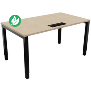 Bureau ajustable en hauteur Burocolor avec trappe d'accès - L.140 x P.80 cm - Plateau Chêne - Pieds Noir Bureau ajustable en hauteur Burocolor avec trappe d'accès - L.140 x P.80 cm - Plateau Chêne - Pieds Noir