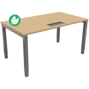 Bureau ajustable en hauteur Burocolor avec trappe d'accès - L.140 x P.80 cm - Plateau Hêtre - Pieds Aluminium Bureau ajustable en hauteur Burocolor avec trappe d'accès - L.140 x P.80 cm - Plateau Hêtre - Pieds Aluminium