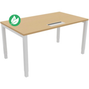 Bureau ajustable en hauteur Burocolor avec trappe d'accès - L.140 x P.80 cm - Plateau Hêtre - Pieds Blanc Bureau ajustable en hauteur Burocolor avec trappe d'accès - L.140 x P.80 cm - Plateau Hêtre - Pieds Blanc