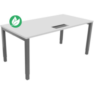 Bureau ajustable en hauteur Burocolor avec trappe d'accès - L.160 x P.80 cm - Plateau Blanc - Pieds Aluminium Bureau ajustable en hauteur Burocolor avec trappe d'accès - L.160 x P.80 cm - Plateau Blanc - Pieds Aluminium