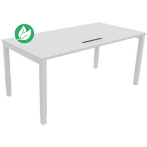 Bureau ajustable en hauteur Burocolor avec trappe d'accès - L.160 x P.80 cm - Plateau Blanc - Pieds Blanc Bureau ajustable en hauteur Burocolor avec trappe d'accès - L.160 x P.80 cm - Plateau Blanc - Pieds Blanc