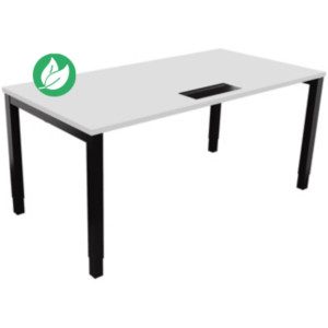 Bureau ajustable en hauteur Burocolor avec trappe d'accès - L.160 x P.80 cm - Plateau Blanc - Pieds Noir Bureau ajustable en hauteur Burocolor avec trappe d'accès - L.160 x P.80 cm - Plateau Blanc - Pieds Noir