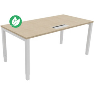 Bureau ajustable en hauteur Burocolor avec trappe d'accès - L.160 x P.80 cm - Plateau Chêne - Pieds Blanc Bureau ajustable en hauteur Burocolor avec trappe d'accès - L.160 x P.80 cm - Plateau Chêne - Pieds Blanc