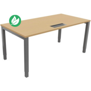 Bureau ajustable en hauteur Burocolor avec trappe d'accès - L.160 x P.80 cm - Plateau Hêtre - Pieds Aluminium Bureau ajustable en hauteur Burocolor avec trappe d'accès - L.160 x P.80 cm - Plateau Hêtre - Pieds Aluminium