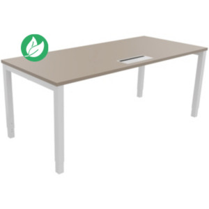 Bureau ajustable en hauteur Burocolor avec trappe d'accès - L.180 x P.80 cm - Plateau Argile - Pieds Blanc Bureau ajustable en hauteur Burocolor avec trappe d'accès - L.180 x P.80 cm - Plateau Argile - Pieds Blanc