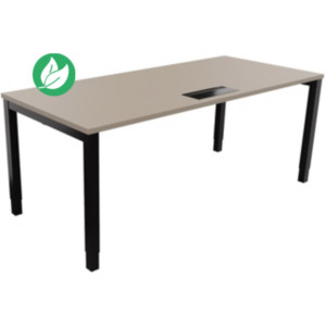 Bureau ajustable en hauteur Burocolor avec trappe d'accès - L.180 x P.80 cm - Plateau Argile - Pieds Noir Bureau ajustable en hauteur Burocolor avec trappe d'accès - L.180 x P.80 cm - Plateau Argile - Pieds Noir