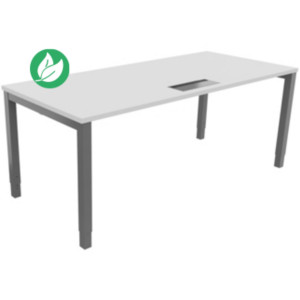 Bureau ajustable en hauteur Burocolor avec trappe d'accès - L.180 x P.80 cm - Plateau Blanc - Pieds Aluminium Bureau ajustable en hauteur Burocolor avec trappe d'accès - L.180 x P.80 cm - Plateau Blanc - Pieds Aluminium