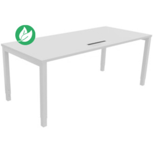 Bureau ajustable en hauteur Burocolor avec trappe d'accès - L.180 x P.80 cm - Plateau Blanc - Pieds Blanc Bureau ajustable en hauteur Burocolor avec trappe d'accès - L.180 x P.80 cm - Plateau Blanc - Pieds Blanc