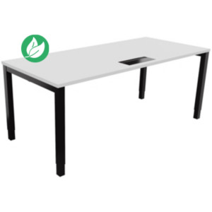 Bureau ajustable en hauteur Burocolor avec trappe d'accès - L.180 x P.80 cm - Plateau Blanc - Pieds Noir Bureau ajustable en hauteur Burocolor avec trappe d'accès - L.180 x P.80 cm - Plateau Blanc - Pieds Noir