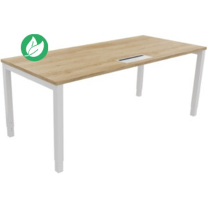 Bureau ajustable en hauteur Burocolor avec trappe d'accès - L.180 x P.80 cm - Plateau Chêne Nebraska - Pieds Blanc Bureau ajustable en hauteur Burocolor avec trappe d'accès - L.180 x P.80 cm - Plateau Chêne Nebraska - Pieds Blanc