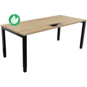 Bureau ajustable en hauteur Burocolor avec trappe d'accès - L.180 x P.80 cm - Plateau Chêne Nebraska - Pieds Noir Bureau ajustable en hauteur Burocolor avec trappe d'accès - L.180 x P.80 cm - Plateau Chêne Nebraska - Pieds Noir