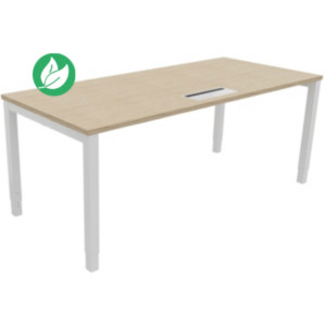 Bureau ajustable en hauteur Burocolor avec trappe d'accès - L.180 x P.80 cm - Plateau Chêne - Pieds Blanc Bureau ajustable en hauteur Burocolor avec trappe d'accès - L.180 x P.80 cm - Plateau Chêne - Pieds Blanc