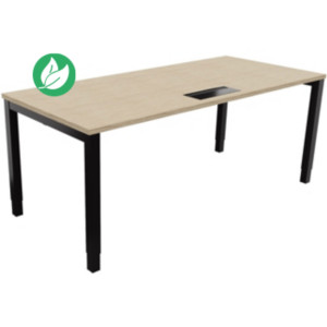 Bureau ajustable en hauteur Burocolor avec trappe d'accès - L.180 x P.80 cm - Plateau Chêne - Pieds Noir Bureau ajustable en hauteur Burocolor avec trappe d'accès - L.180 x P.80 cm - Plateau Chêne - Pieds Noir