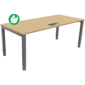 Bureau ajustable en hauteur Burocolor avec trappe d'accès - L.180 x P.80 cm - Plateau Hêtre - Pieds Aluminium Bureau ajustable en hauteur Burocolor avec trappe d'accès - L.180 x P.80 cm - Plateau Hêtre - Pieds Aluminium