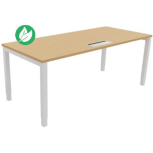Bureau ajustable en hauteur Burocolor avec trappe d'accès - L.180 x P.80 cm - Plateau Hêtre - Pieds Blanc Bureau ajustable en hauteur Burocolor avec trappe d'accès - L.180 x P.80 cm - Plateau Hêtre - Pieds Blanc