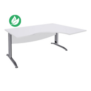 Bureau d'angle compact retour à droite Activity métal L.180 x P.120 cm - Plateau Blanc - Pieds L Aluminium