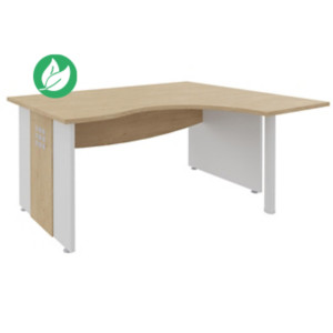 Bureau d'angle compact retour à droite Axiome - L.160 x P.120 cm - Plateau Chêne - Pieds panneaux Blanc Bureau d'angle compact retour à droite Axiome - L.160 x P.120 cm - Plateau Chêne - Pieds panneaux Blanc