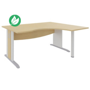 Bureau d'angle compact retour à droite Axiome - L.160 x P.120 cm - Plateau Hêtre - Pieds L Blanc Bureau d'angle compact retour à droite Axiome - L.160 x P.120 cm - Plateau Hêtre - Pieds L Blanc