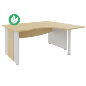 Bureau d'angle compact retour à droite Axiome - L.160 x P.120 cm - Plateau Hêtre - Pieds panneaux Blanc Bureau d'angle compact retour à droite Axiome - L.160 x P.120 cm - Plateau Hêtre - Pieds panneaux Blanc
