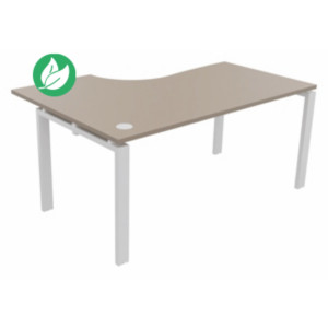 Bureau d'angle compact retour à droite E-link - L.160 x P.110 cm - Plateau Argile - Pieds Blanc Bureau d'angle compact retour à droite E-link - L.160 x P.110 cm - Plateau Argile - Pieds Blanc