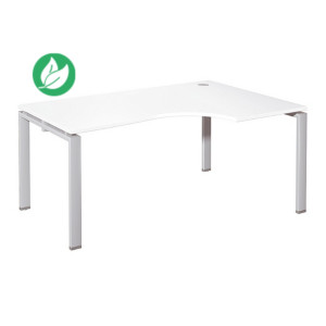 Bureau d'angle compact retour à droite E-link - L.160 x P.110 cm - Plateau Blanc - Pieds Aluminium