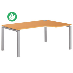 Bureau d'angle compact retour à droite E-link - L.160 x P.110 cm - Plateau Hêtre - Pieds Aluminium Bureau d'angle compact retour à droite E-link - L.160 x P.110 cm - Plateau Hêtre - Pieds Aluminium