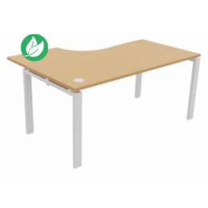 Bureau d'angle compact retour à droite E-link - L.160 x P.110 cm - Plateau Hêtre - Pieds Blanc Bureau d'angle compact retour à droite E-link - L.160 x P.110 cm - Plateau Hêtre - Pieds Blanc