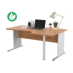 Bureau d'angle compact retour à droite Pronto Bois - L.160 x P.100 cm - Plateau Aulne - Pieds L Blanc Bureau d'angle compact retour à droite Pronto Bois - L.160 x P.100 cm - Plateau Aulne - Pieds L Blanc