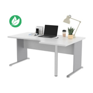 Bureau d'angle compact retour à droite Pronto Bois - L.160 x P.100 cm - Plateau Blanc - Pieds L Aluminium Bureau d'angle compact retour à droite Pronto Bois - L.160 x P.100 cm - Plateau Blanc - Pieds L Aluminium