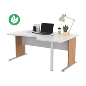 Bureau d'angle compact retour à droite Pronto Bois - L.160 x P.100 cm - Plateau Blanc - Pieds L Aulne Bureau d'angle compact retour à droite Pronto Bois - L.160 x P.100 cm - Plateau Blanc - Pieds L Aulne