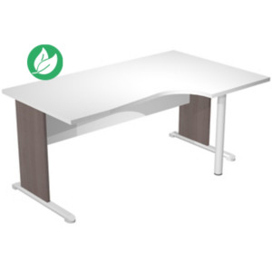 Bureau d'angle compact retour à droite Pronto Bois - L.160 x P.100 cm - Plateau Blanc - Pieds L Cendre Bureau d'angle compact retour à droite Pronto Bois - L.160 x P.100 cm - Plateau Blanc - Pieds L Cendre