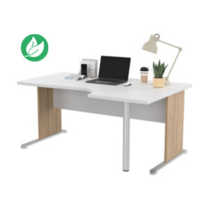 Bureau d'angle compact retour à droite Pronto Bois - L.160 x P.100 cm - Plateau Blanc - Pieds L Chêne Canadien Bureau d'angle compact retour à droite Pronto Bois - L.160 x P.100 cm - Plateau Blanc - Pieds L Chêne Canadien