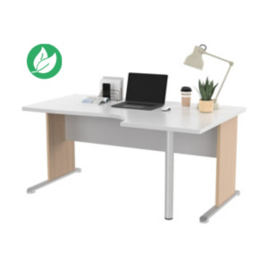 Bureau d'angle compact retour à droite Pronto Bois - L.160 x P.100 cm - Plateau Blanc - Pieds L Chêne Bureau d'angle compact retour à droite Pronto Bois - L.160 x P.100 cm - Plateau Blanc - Pieds L Chêne