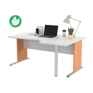 Bureau d'angle compact retour à droite Pronto Bois - L.160 x P.100 cm - Plateau Blanc - Pieds L Hêtre Bureau d'angle compact retour à droite Pronto Bois - L.160 x P.100 cm - Plateau Blanc - Pieds L Hêtre