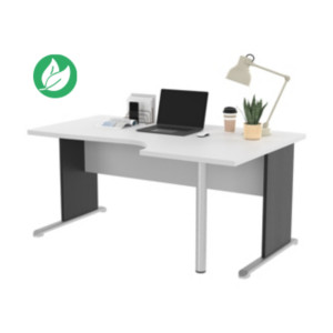 Bureau d'angle compact retour à droite Pronto Bois - L.160 x P.100 cm - Plateau Blanc - Pieds L Noir Bureau d'angle compact retour à droite Pronto Bois - L.160 x P.100 cm - Plateau Blanc - Pieds L Noir