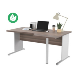 Bureau d'angle compact retour à droite Pronto Bois - L.160 x P.100 cm - Plateau Cendre - Pieds L Blanc Bureau d'angle compact retour à droite Pronto Bois - L.160 x P.100 cm - Plateau Cendre - Pieds L Blanc