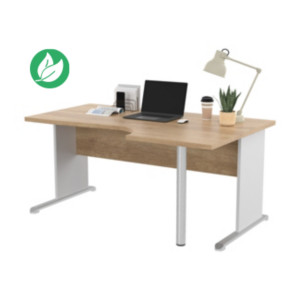 Bureau d'angle compact retour à droite Pronto Bois - L.160 x P.100 cm - Plateau Chêne Canadien - Pieds L Blanc Bureau d'angle compact retour à droite Pronto Bois - L.160 x P.100 cm - Plateau Chêne Canadien - Pieds L Blanc