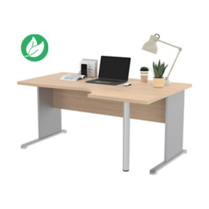 Bureau d'angle compact retour à droite Pronto Bois - L.160 x P.100 cm - Plateau Chêne - Pieds L Aluminium Bureau d'angle compact retour à droite Pronto Bois - L.160 x P.100 cm - Plateau Chêne - Pieds L Aluminium