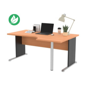 Bureau d'angle compact retour à droite Pronto Bois - L.160 x P.100 cm - Plateau Hêtre - Pieds L Noir Bureau d'angle compact retour à droite Pronto Bois - L.160 x P.100 cm - Plateau Hêtre - Pieds L Noir