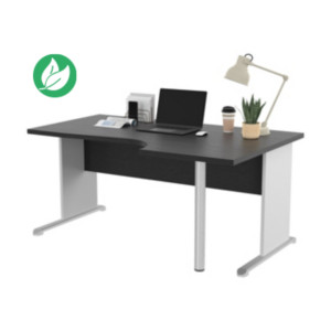Bureau d'angle compact retour à droite Pronto Bois - L.160 x P.100 cm - Plateau Noir - Pieds L Blanc Bureau d'angle compact retour à droite Pronto Bois - L.160 x P.100 cm - Plateau Noir - Pieds L Blanc