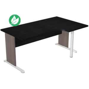 Bureau d'angle compact retour à droite Pronto Bois - L.160 x P.100 cm - Plateau Noir - Pieds L Cendre Bureau d'angle compact retour à droite Pronto Bois - L.160 x P.100 cm - Plateau Noir - Pieds L Cendre