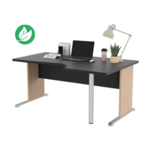 Bureau d'angle compact retour à droite Pronto Bois - L.160 x P.100 cm - Plateau Noir - Pieds L Chêne Bureau d'angle compact retour à droite Pronto Bois - L.160 x P.100 cm - Plateau Noir - Pieds L Chêne