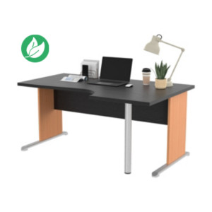 Bureau d'angle compact retour à droite Pronto Bois - L.160 x P.100 cm - Plateau Noir - Pieds L Hêtre Bureau d'angle compact retour à droite Pronto Bois - L.160 x P.100 cm - Plateau Noir - Pieds L Hêtre