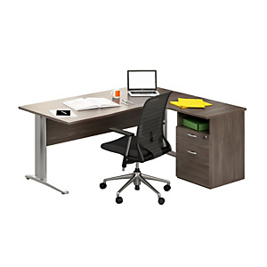 Bureau d'angle compact retour à droite Pronto Prestige - L.160 x P.100 cm - Plateau Cendre - Pieds Chrome + Caisson hauteur bureau P.60 cm Bureau d'angle compact retour à droite Pronto Prestige - L.160 x P.100 cm - Plateau Cendre - Pieds Chrome + Caisson hauteur bureau P.60 cm