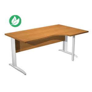 Bureau d'angle compact retour à droite Pronto Métal - L.160 x P.100 cm - Plateau Aulne - Pieds L Blanc Bureau d'angle compact retour à droite Pronto Métal - L.160 x P.100 cm - Plateau Aulne - Pieds L Blanc