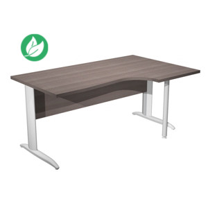 Bureau d'angle compact retour à droite Pronto Métal - L.160 x P.100 cm - Plateau Cendre - Pieds L Blanc Bureau d'angle compact retour à droite Pronto Métal - L.160 x P.100 cm - Plateau Cendre - Pieds L Blanc