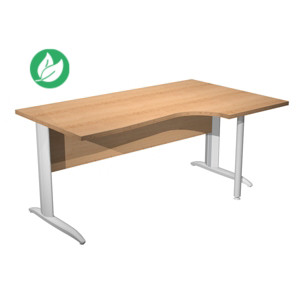 Bureau d'angle compact retour à droite Pronto Métal - L.160 x P.100 cm - Plateau Hêtre - Pieds L Blanc Bureau d'angle compact retour à droite Pronto Métal - L.160 x P.100 cm - Plateau Hêtre - Pieds L Blanc