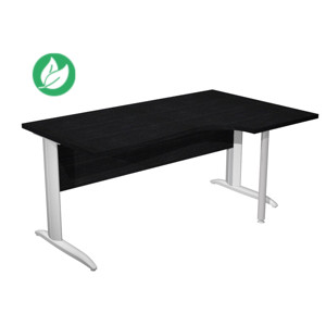 Bureau d'angle compact retour à droite Pronto Métal - L.160 x P.100 cm - Plateau Noir - Pieds L Aluminium