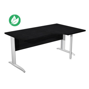 Bureau d'angle compact retour à droite Pronto Métal - L.160 x P.100 cm - Plateau Noir - Pieds L Blanc