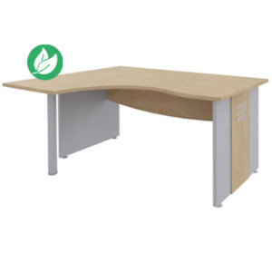 Bureau d'angle compact retour à gauche Axiome - L.160 x P.120 cm - Plateau Chêne - Pieds panneaux Aluminium Bureau d'angle compact retour à gauche Axiome - L.160 x P.120 cm - Plateau Chêne - Pieds panneaux Aluminium